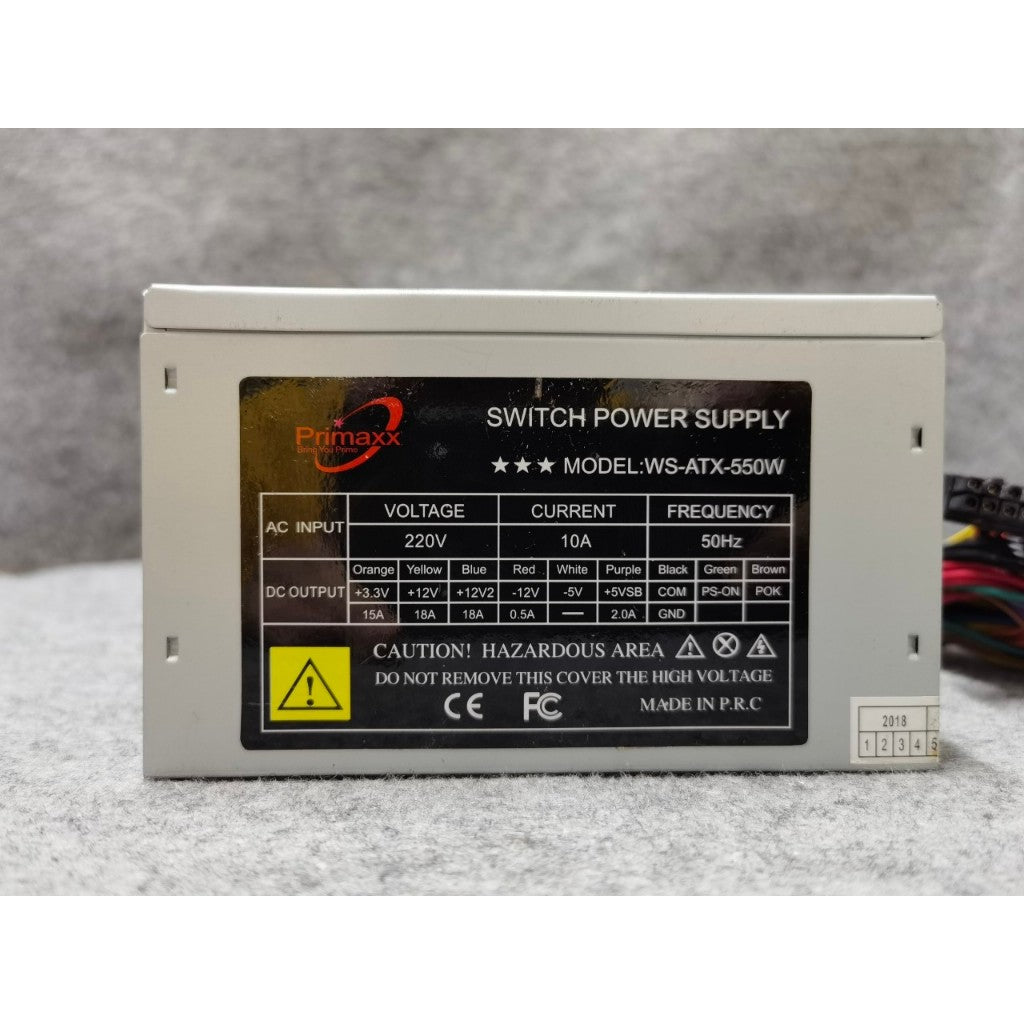 POWER PSU PRIMAXX ATX-550 550W ไม่มีสายต่อไฟเลี้ยง 6 พิน สินค้ามือสอง ใช้งานได้ปกติ มีประกันร้าน 14 วัน MAXCOM