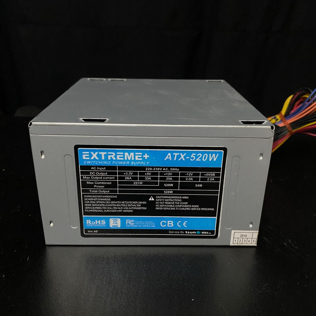 POWER PSU TSUNAMI EXTREAM+ ATX-520 520W ไม่มีสายต่อไฟเลี้ยง 6 พิน สินค้ามือสอง ใช้งานได้ปกติ มีประกันร้าน 14 วัน MAXCOM